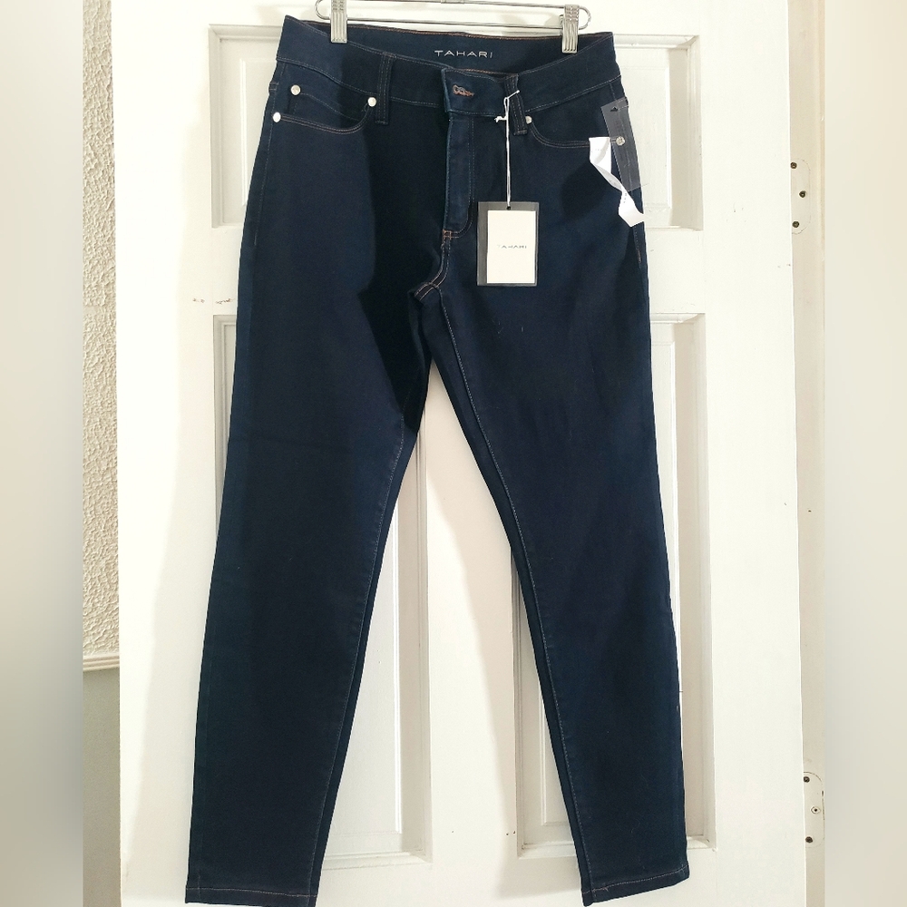 Tahari Kelly Premium Seta-Silk Denim 5 Posket Skinny Jeans Size 8